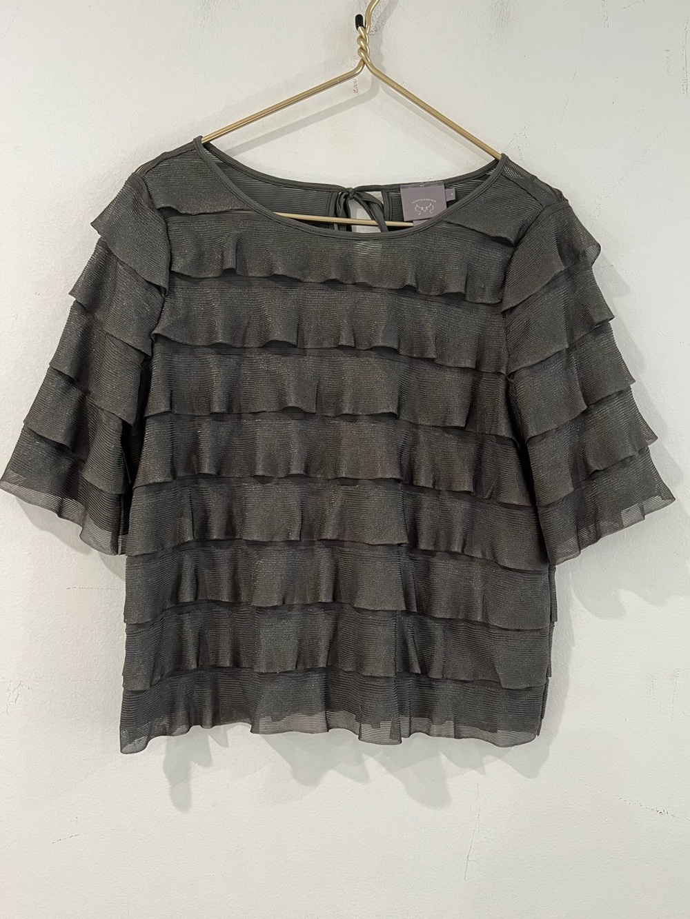VANESSA VIRGINIA by Anthropologie Layered Ruffle Short Sleeve Top - dry green